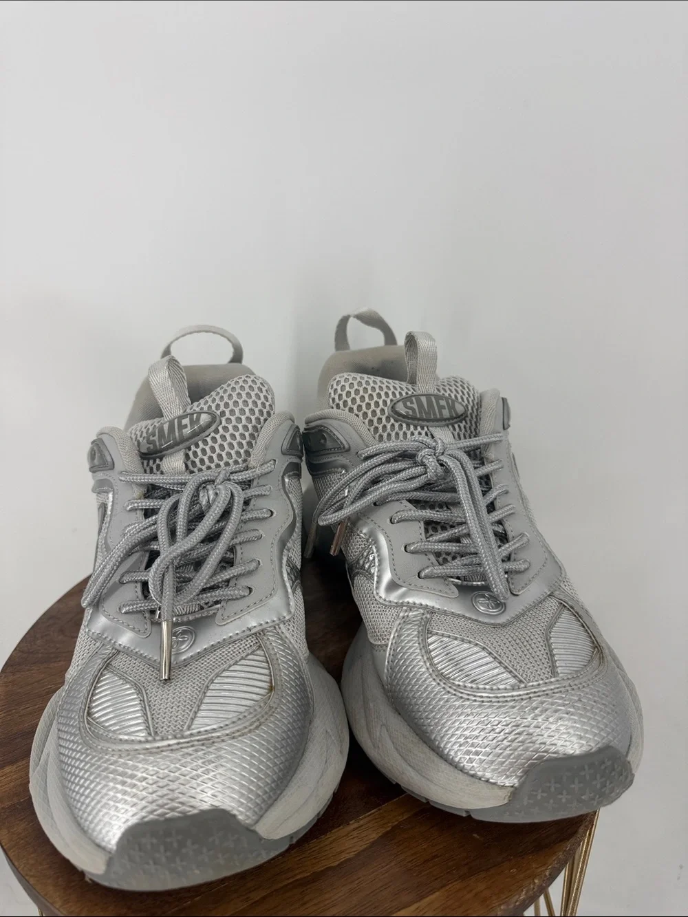 SMFK WAVE Retro Silver Metallic Sneakers EU 39 Y2K Cyber Chunky Futuristic